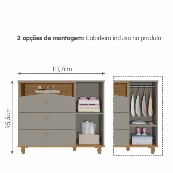 Encontraproduto.com.br - Cômoda de Bebê com 3 Gavetas e 1 Porta Picolé Espresso Móveis Fendi/Nature