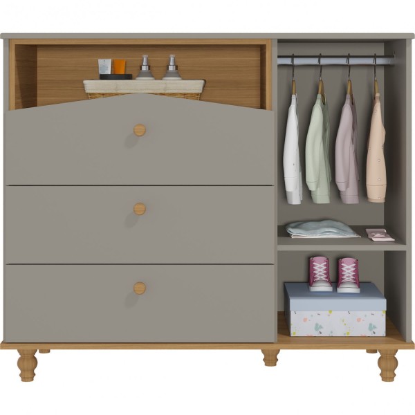 Encontraproduto.com.br - Cômoda de Bebê com 3 Gavetas e 1 Porta Picolé Espresso Móveis Fendi/Nature