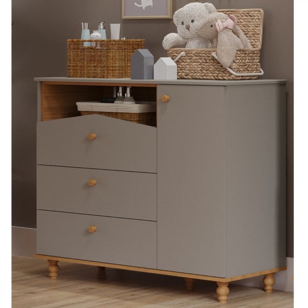 Encontraproduto.com.br - Cômoda de Bebê com 3 Gavetas e 1 Porta Picolé Espresso Móveis Fendi/Nature