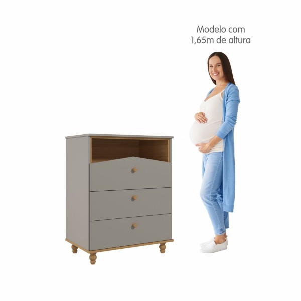 Encontraproduto.com.br - Cômoda de Bebê com 3 Gavetas Bala de Goma Espresso Móveis Fendi/Nature