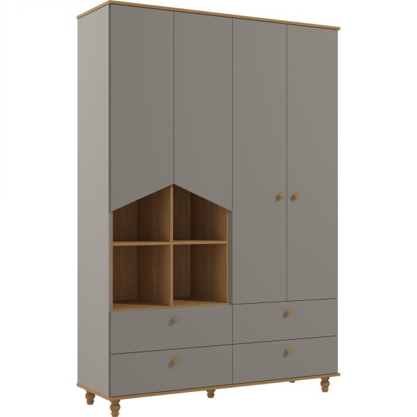 Encontraproduto.com.br - Guarda Roupa De Bebê 4 Portas E 4 Gavetas Bala De Goma Espresso Móveis Fendi/Nature