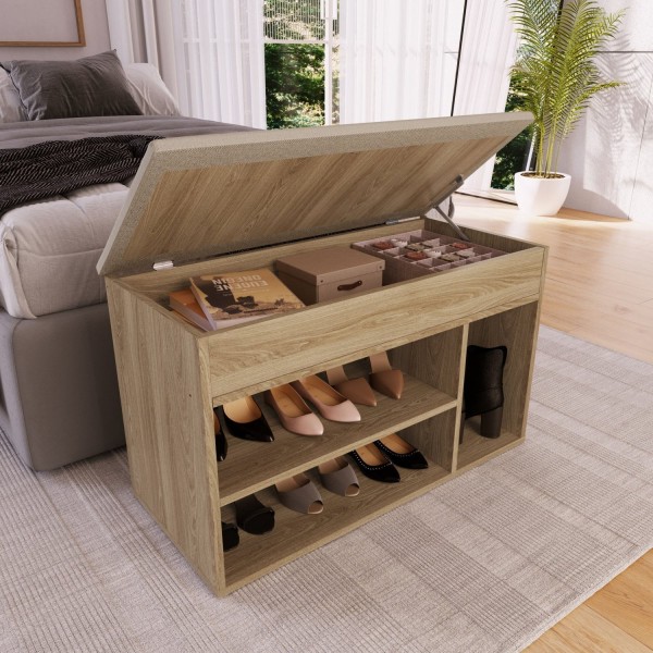 Encontraproduto.com.br - Sapateira Baú com Tampo Estofado Oak