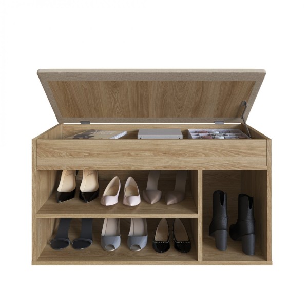 Encontraproduto.com.br - Sapateira Baú com Tampo Estofado Oak