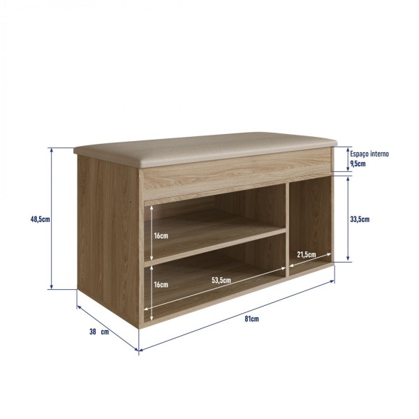 Encontraproduto.com.br - Sapateira Baú com Tampo Estofado Oak