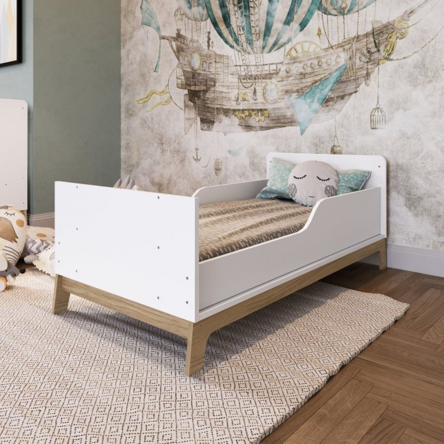 Encontraproduto.com.br - Quarto De Bebê Com Berço 3 Em 1 86X136,6X68Cm E Cômoda 4 Gavetas Favo De Mel Completa Móveis Branco