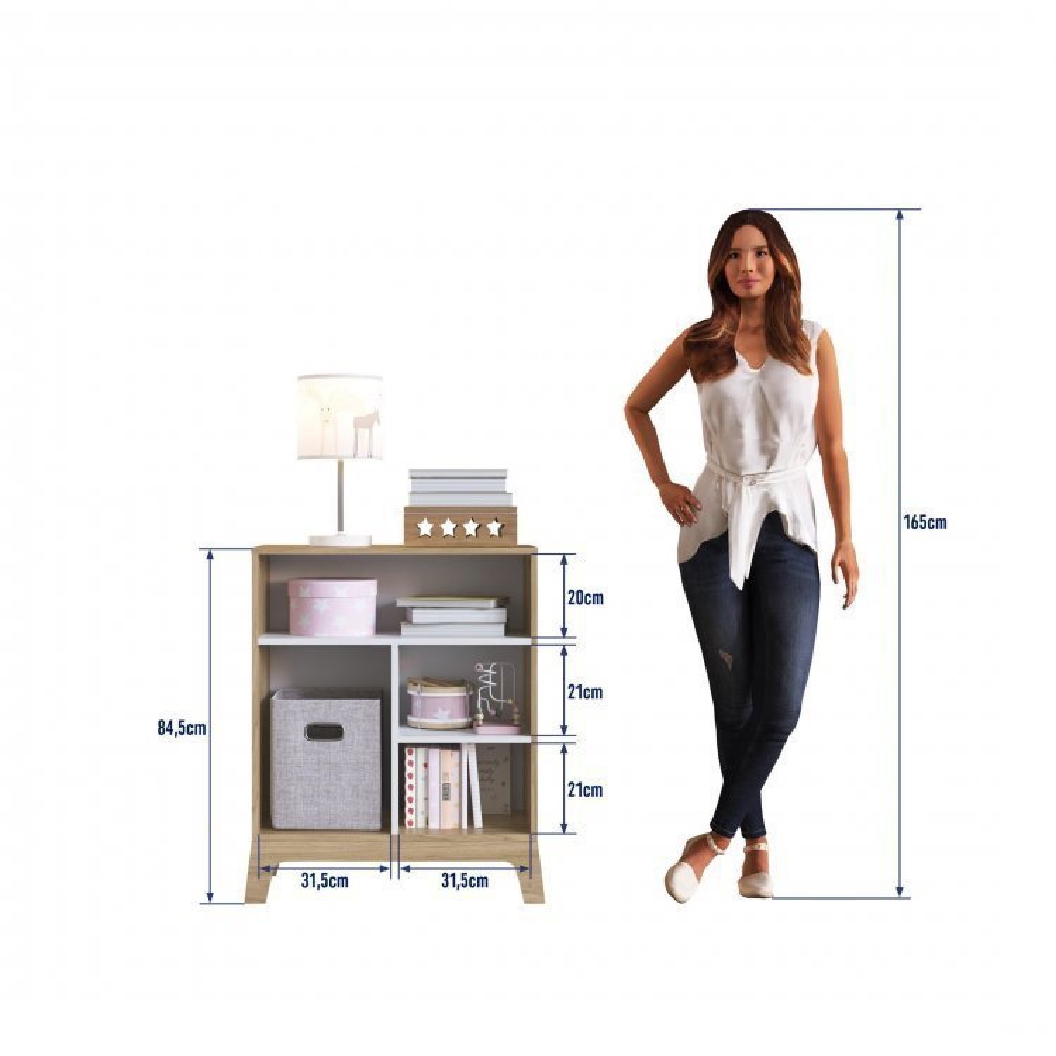 Encontraproduto.com.br - Quarto De Bebê Com Berço Cômoda Estante Com Nichos e Caixa De Brinquedos Favo De Mel Itapuã/Branco