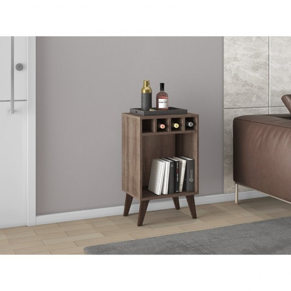 Encontraproduto.com.br - Mesa de Apoio 1 Nicho com Garrafeiro 4 Garrafas Rústico
