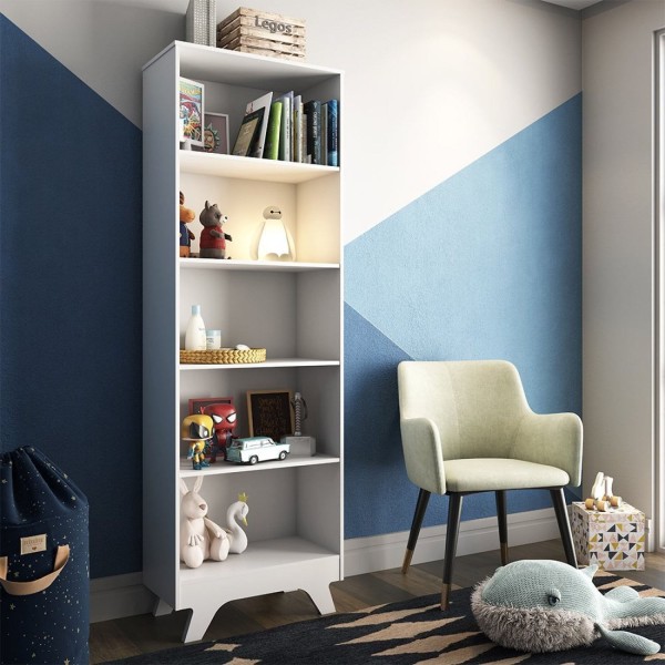 Encontraproduto.com.br - Estante Infantil com 5 Prateleiras em MDF Kakau Retrô Móveis Peroba Branco Brilho