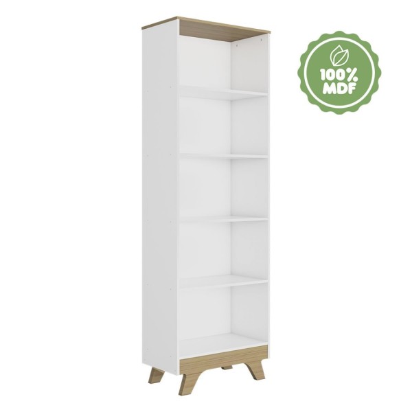 Encontraproduto.com.br - Estante Infantil com 5 Prateleiras em MDF Kakau Retrô Móveis Peroba Branco Brilho/Carvalho