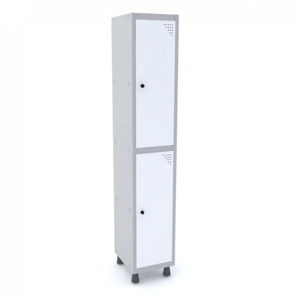 Armário Roupeiro 2 Portas Aço Grp 501/2 Pandin Móveis Cinza/Branco