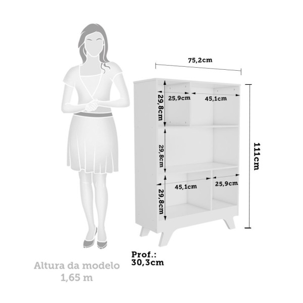 Encontraproduto.com.br - Estante Retro em MDF 5 Nichos Móveis Peroba Branco