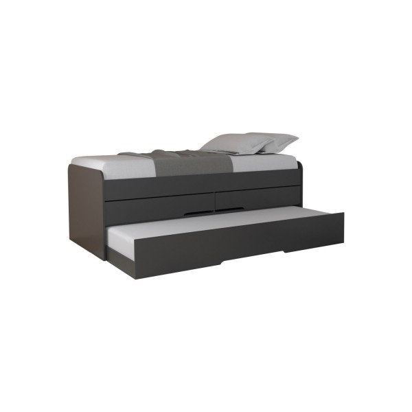 Encontraproduto.com.br - Cama Juvenil Solteiro com Auxiliar e 2 Gavetas Juliette Robel Móveis Preto Fosco