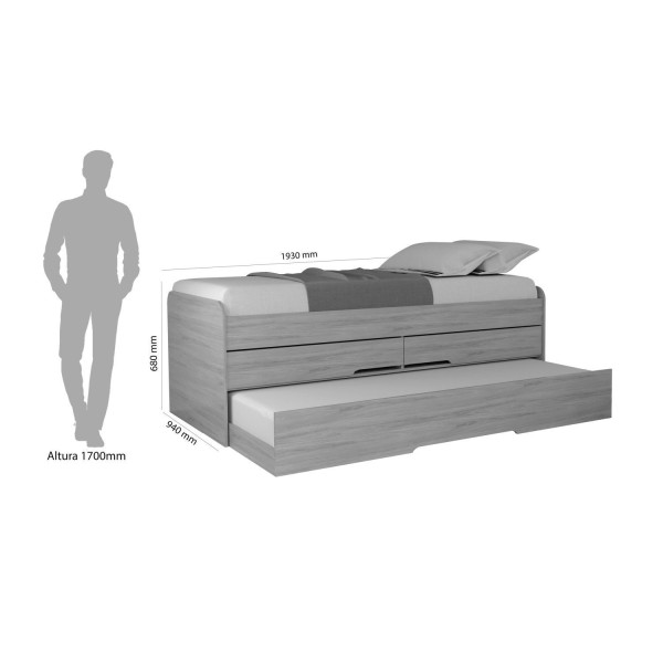 Encontraproduto.com.br - Cama Juvenil Solteiro com Auxiliar e 2 Gavetas Juliette Robel Móveis Preto Fosco
