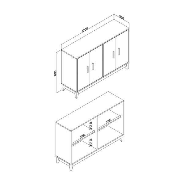 Encontraproduto.com.br - Cristaleira Horizontal 4 Portas em Vidro Legno Movelbento Freijó