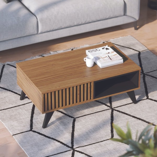 Encontraproduto.com.br - Mesa de Centro Retangular 1 Nicho Jeri  Móveis Noce Milano/Preto Fosco
