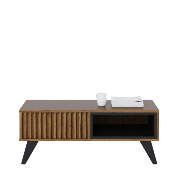 Encontraproduto.com.br - Mesa de Centro Retangular 1 Nicho Jeri  Móveis Noce Milano/Preto Fosco