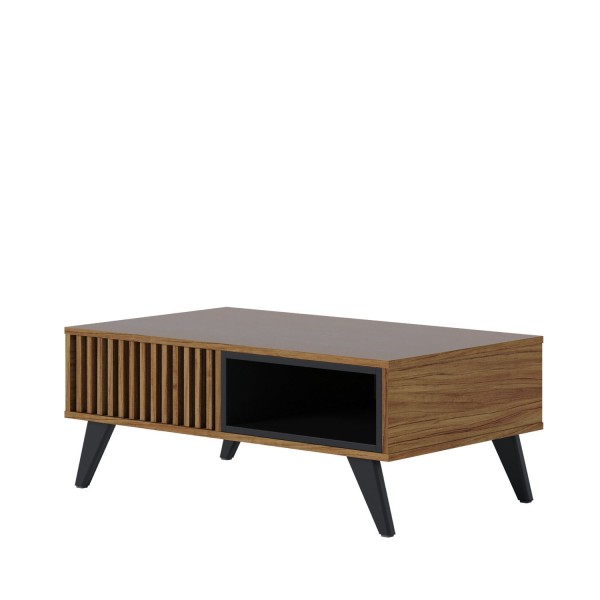 Encontraproduto.com.br - Mesa de Centro Retangular 1 Nicho Jeri  Móveis Noce Milano/Preto Fosco
