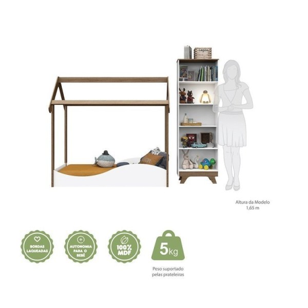 Encontraproduto.com.br - Quarto Infantil com 1 Minicama Montessoriana e Prateleira Vertical Retrô Móveis Peroba Branco/Carvalho