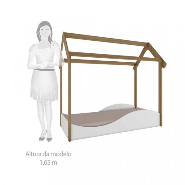 Encontraproduto.com.br - Quarto Infantil com 1 Minicama Montessoriana e Prateleira Vertical Retrô Móveis Peroba Branco/Carvalho