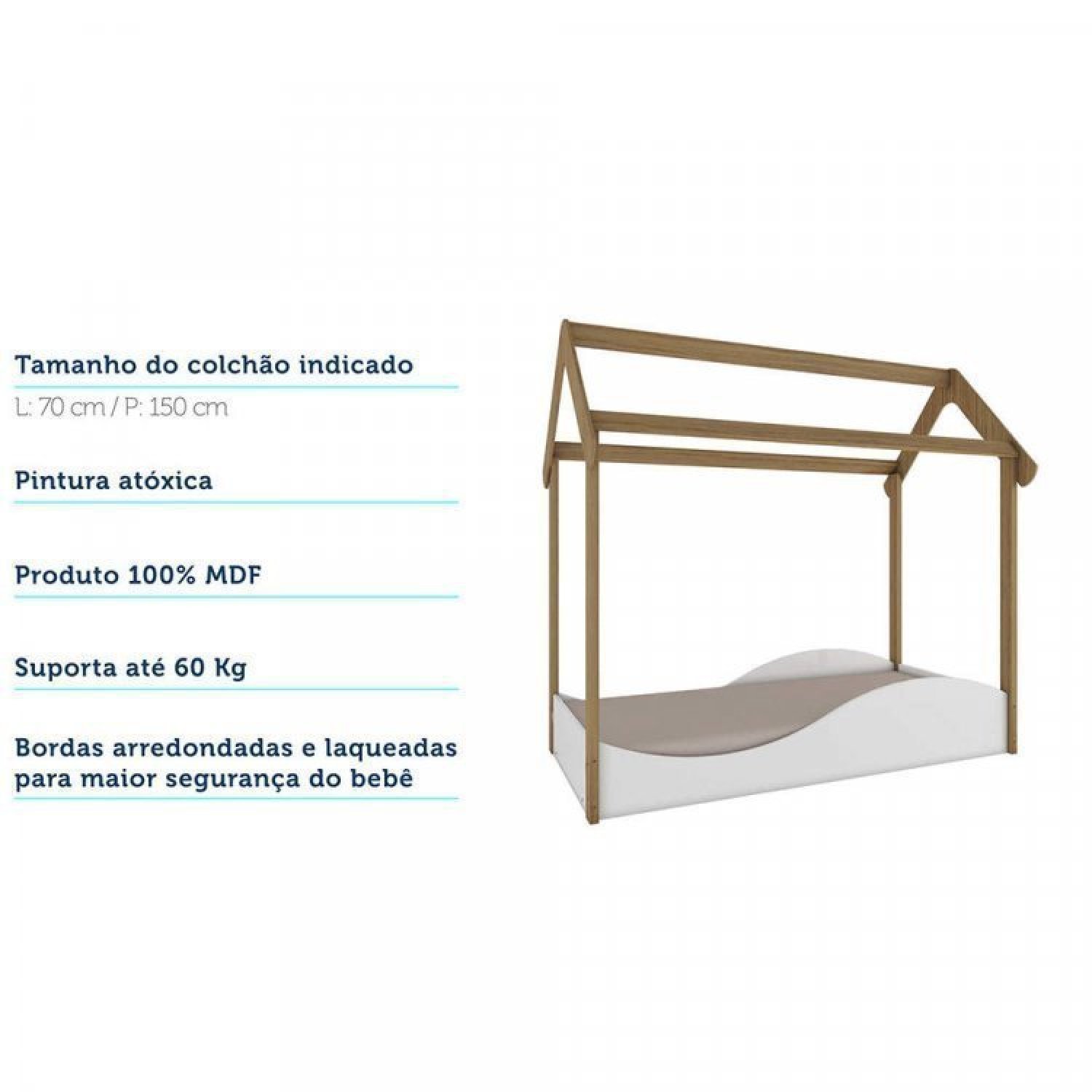 Encontraproduto.com.br - Quarto Infantil com 1 Minicama Montessoriana e Prateleira Vertical Retrô Móveis Peroba Branco/Carvalho