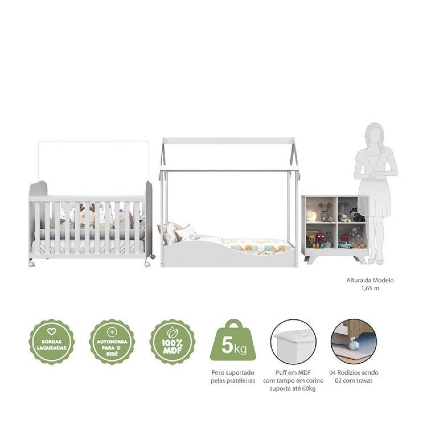 Encontraproduto.com.br - Quarto Irmãos 1 Minicama 1 Berço E Estante Branco