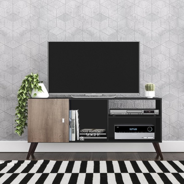 Encontraproduto.com.br - Rack para TV até 50 Polegadas 1 Porta 3 Nichos Retrô RT3014 Preto/Rústico