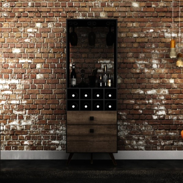 Encontraproduto.com.br - Adega com Suporte para Taças 1 Gaveta 1 Porta Retrô Preto/Rústico