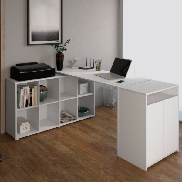 Office 2 Peças Mesa Escritório Balcão Branco - Artany Branco