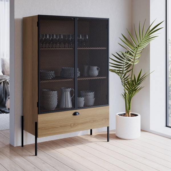 Encontraproduto.com.br - Cristaleira Industrial 2 Portas 1 Gaveta 93cm York Artesano Hanover/Preto