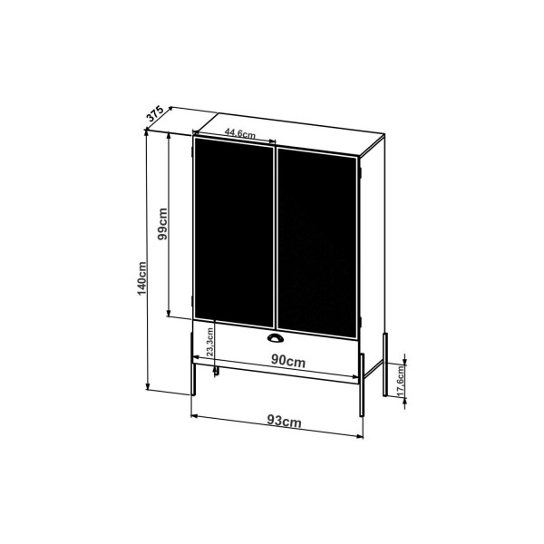 Encontraproduto.com.br - Cristaleira Industrial 2 Portas 1 Gaveta 93cm York Artesano Hanover/Preto