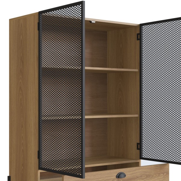Encontraproduto.com.br - Cristaleira Industrial 2 Portas 1 Gaveta 93cm York Artesano Hanover/Preto