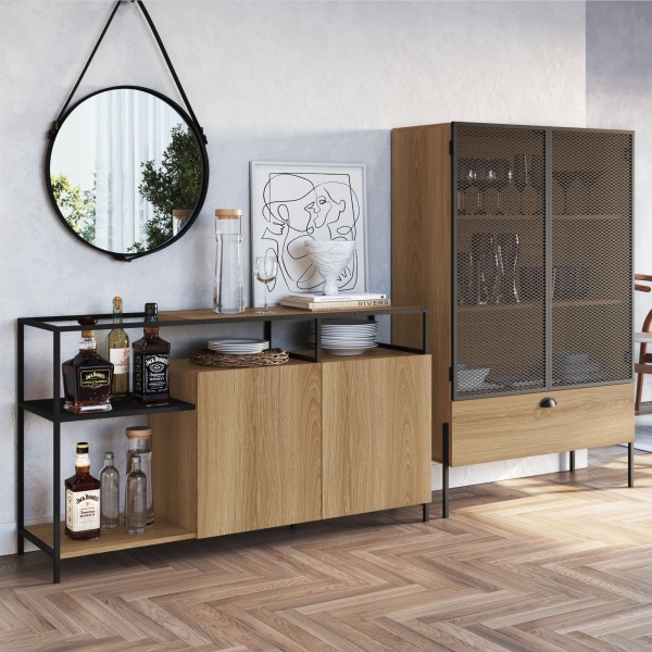 Encontraproduto.com.br - Cristaleira Industrial 2 Portas 1 Gaveta 93cm York Artesano Hanover/Preto