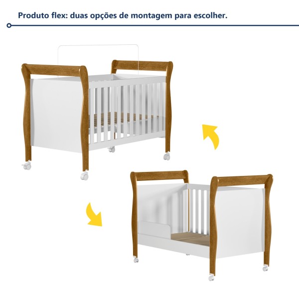 Encontraproduto.com.br - Berço Mini Cama 100% MDF com Colchão Slim Branco/Madeirado Ypê