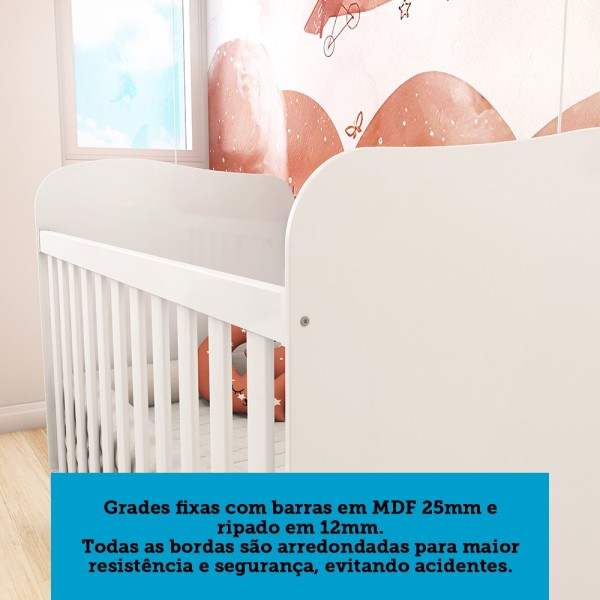 Encontraproduto.com.br - Quarto Bebê Completo Berço Guarda Roupa Cômoda Branco Brilho