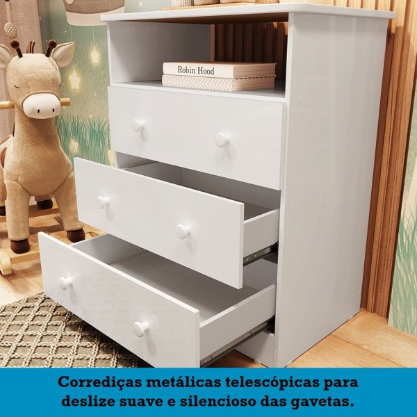 Encontraproduto.com.br - Quarto Bebê Completo Berço Guarda Roupa Cômoda Branco Brilho