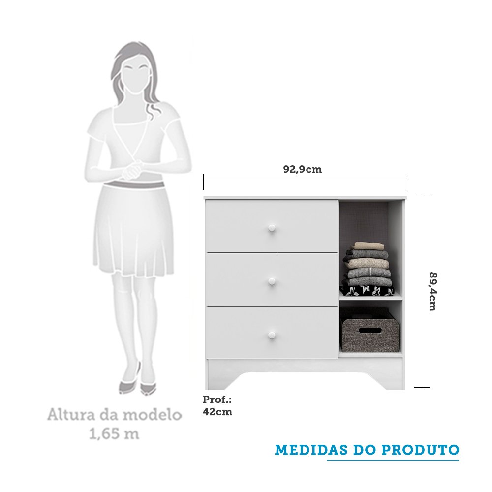Encontraproduto.com.br - Quarto de Bebê Completo com Guarda Roupa Cômoda e Berço Americano 3 em 1 Pirueta Espresso Móveis Branco Brilho