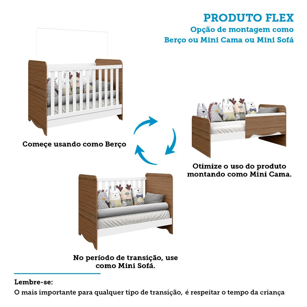 Encontraproduto.com.br - Quarto de Bebê com Guarda Roupa e Berço Americano 3 em 1 Pirueta Espresso Móveis Branco Brilho/Carvalho