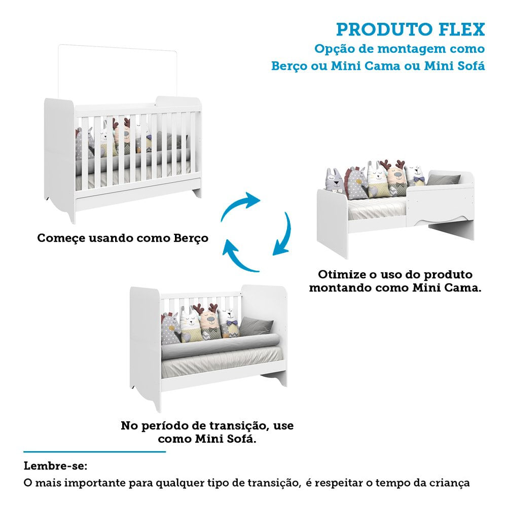 Encontraproduto.com.br - Quarto de Bebê com Guarda Roupa e Berço Americano 3 em 1 Pirueta Espresso Móveis Branco Brilho