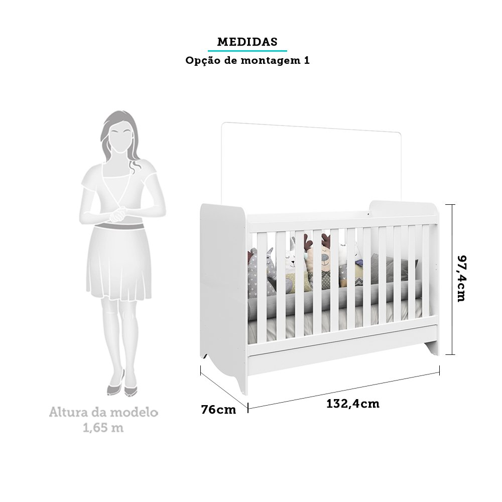 Encontraproduto.com.br - Quarto de Bebê com Cômoda 1 Porta e Berço Americano 3 em 1 Pirueta Espresso Móveis Branco Brilho