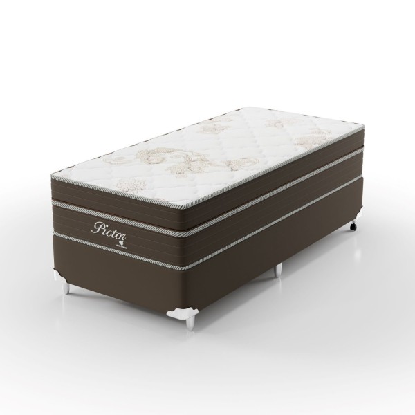 Encontraproduto.com.br - Cama Box Solteiro 88x188x71cm Molas Ensacadas Pictor Bege/Marrom