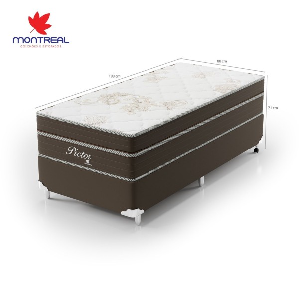 Encontraproduto.com.br - Cama Box Solteiro 88x188x71cm Molas Ensacadas Pictor Bege/Marrom