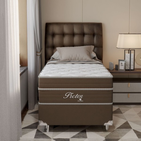 Encontraproduto.com.br - Cama Box Solteiro 88x188x71cm Molas Ensacadas Pictor Bege/Marrom