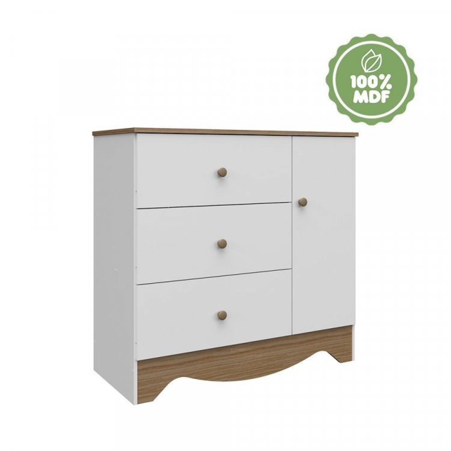 Encontraproduto.com.br - Quarto de Bebê Cômoda 3 Gavetas 1 Porta Berço Americano 3 em 1 Pirueta Espresso Móveis Branco Brilho/Carvalho
