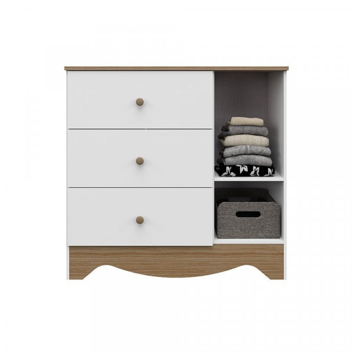 Encontraproduto.com.br - Quarto de Bebê Cômoda 3 Gavetas 1 Porta Berço Americano 3 em 1 Pirueta Espresso Móveis Branco Brilho/Carvalho