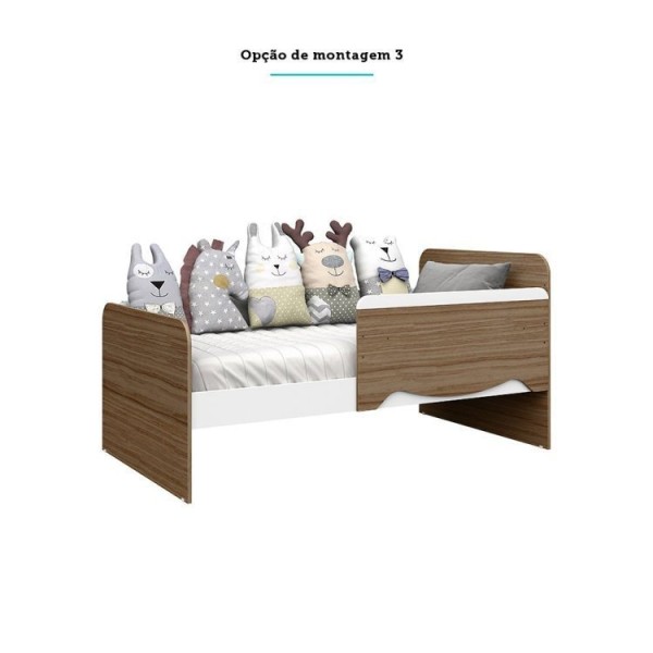 Encontraproduto.com.br - Quarto de Bebê Cômoda 3 Gavetas 1 Porta Berço Americano 3 em 1 Pirueta Espresso Móveis Branco Brilho/Carvalho