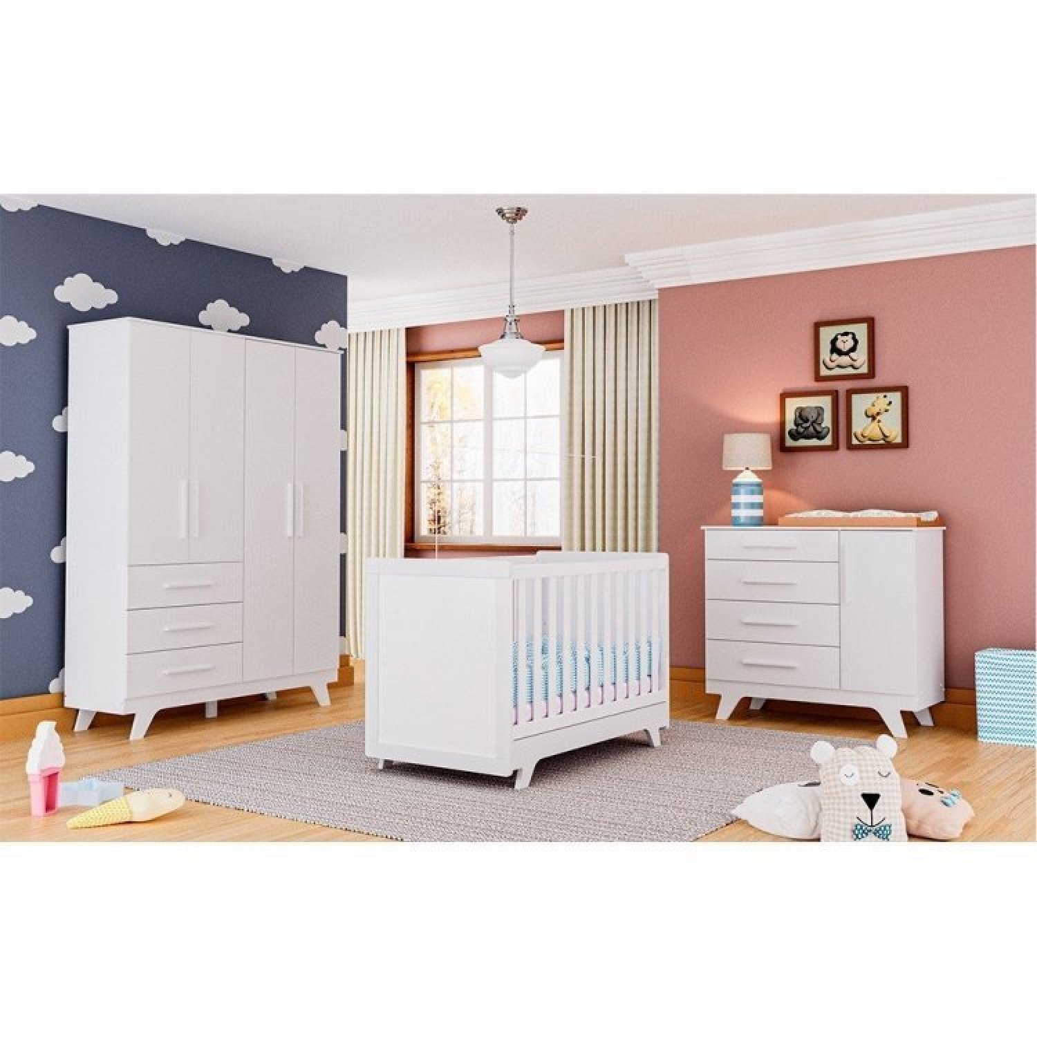 Encontraproduto.com.br - Quarto de Bebê Completo com Guarda Roupa Cômoda e Berço 100% MDF Jolie Retrô  Espresso Móveis Branco Brilho