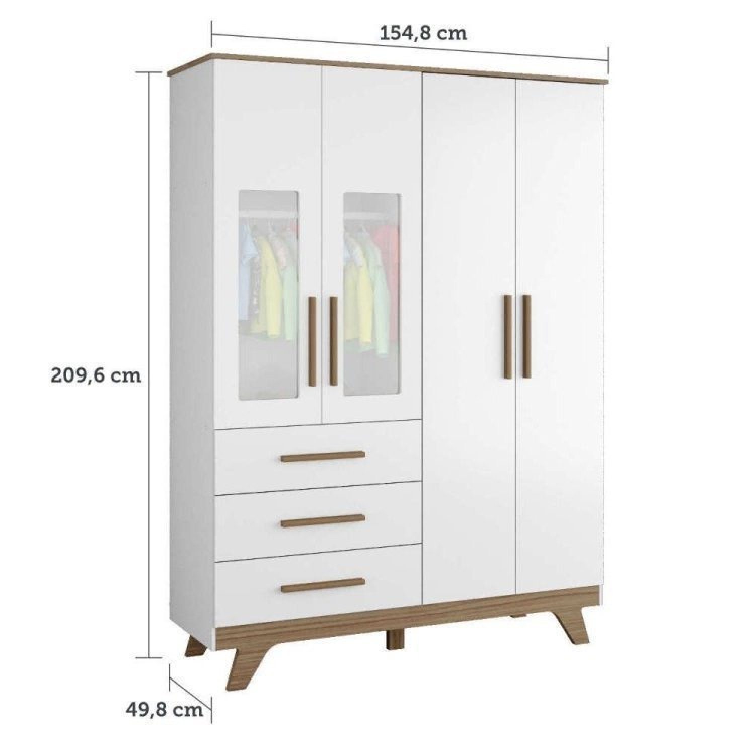 Encontraproduto.com.br - Quarto de Bebê Guarda Roupa 4 Portas 3 Gavetas Cômoda 1 Porta 4 Gavetas Berço Retrô Branco Brilho/Carvalho