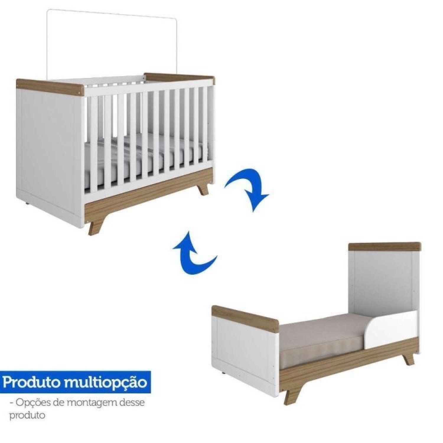 Encontraproduto.com.br - Quarto de Bebê Guarda Roupa 4 Portas 3 Gavetas Cômoda 1 Porta 4 Gavetas Berço Retrô Branco Brilho/Carvalho