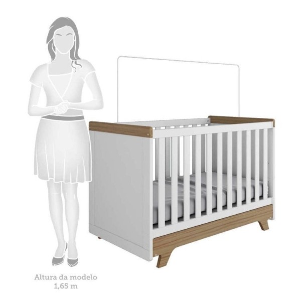 Encontraproduto.com.br - Quarto de Bebê Completo com Guarda Roupa Cômoda e Berço 100% MDF Jolie Retrô  Espresso Móveis Branco Brilho/Carvalho