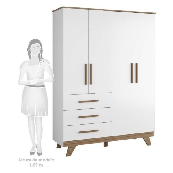 Encontraproduto.com.br - Quarto de Bebê Completo com Guarda Roupa Cômoda e Berço 100% MDF Jolie Retrô  Espresso Móveis Branco Brilho/Carvalho